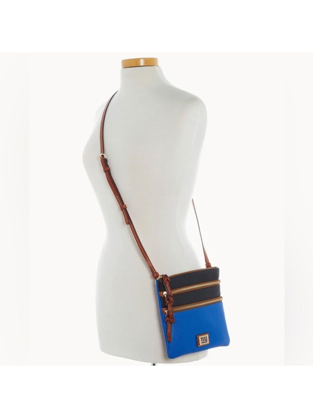 Dooney & Bourke NY Giants Triple Zip Pebbled Leather Crossbody Blue NWT $278 - Picture 4 of 9